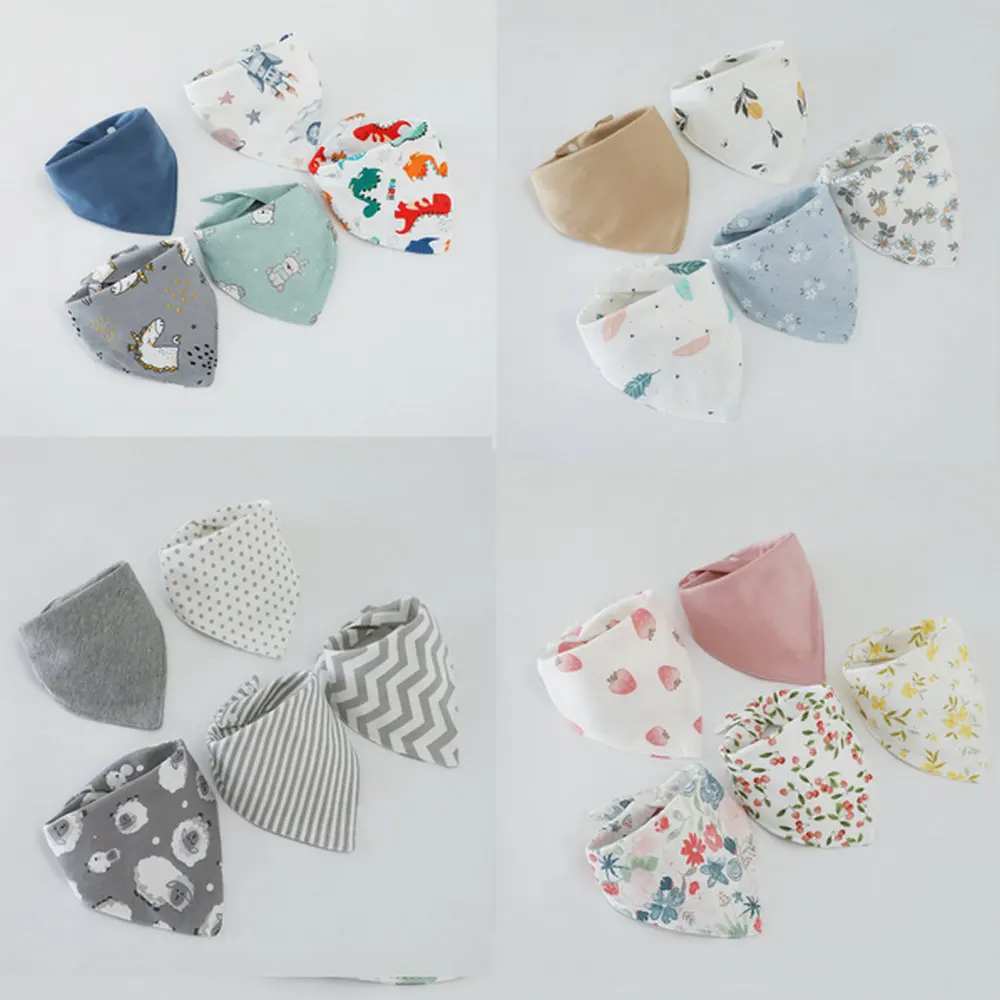 

5Pcs/Lot Baby Bibs Cotton Bibs Cartoon Print Saliva Towel Baby Boys Girls Bibs Newborn Feeding Bibs Unisex Cute Bandana Bibs