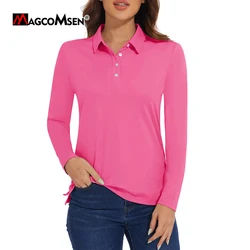 MAGCOMSEN Women's T-shirts UPF 50+ Sun Protection Long Sleeve Turn-down Collar Tee Golf Tennis Work Shirt