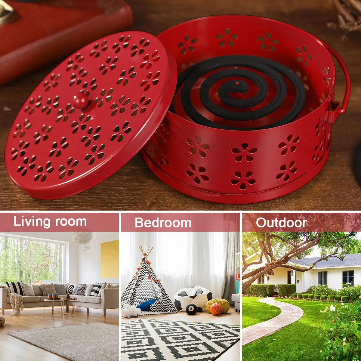 Box Fireproof Metal Retro Hollow Out Handle Red Holder Incense Burner Case Ideal for Home