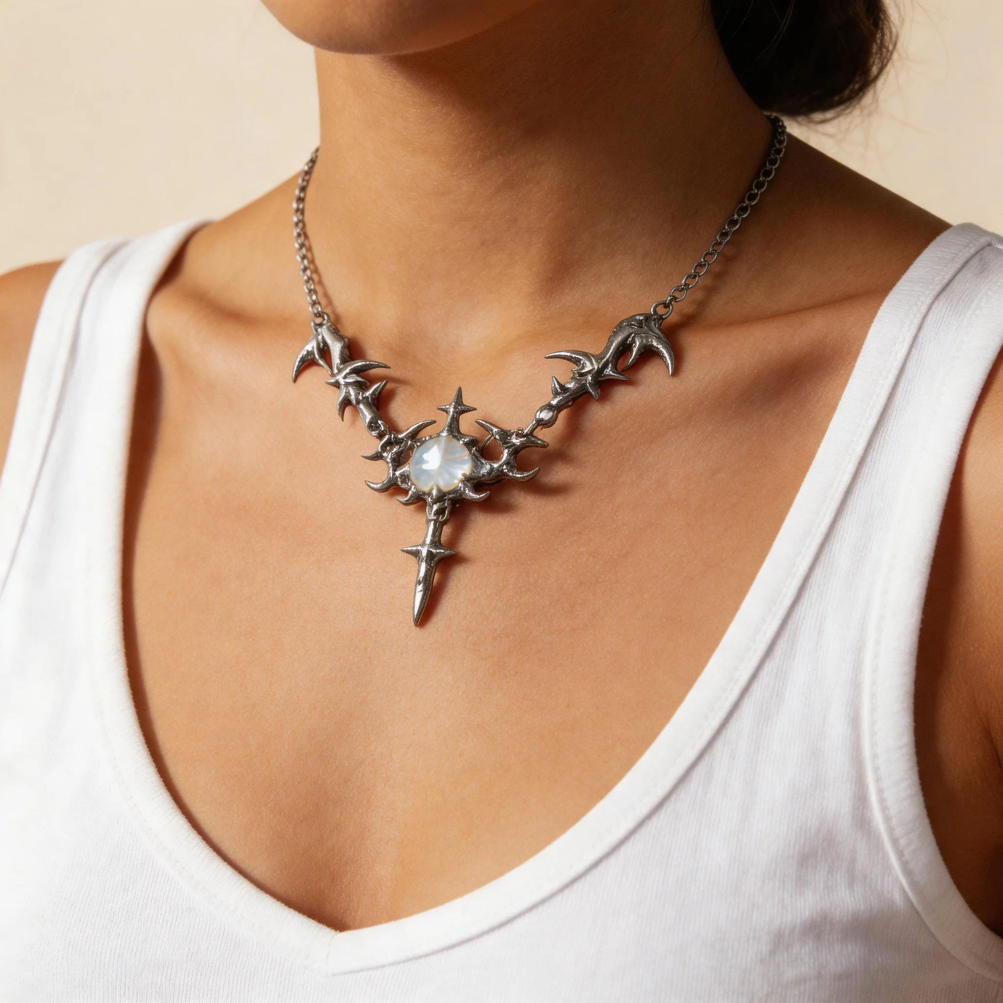 Vintage Solder Thorn Cross Necklace 18+2