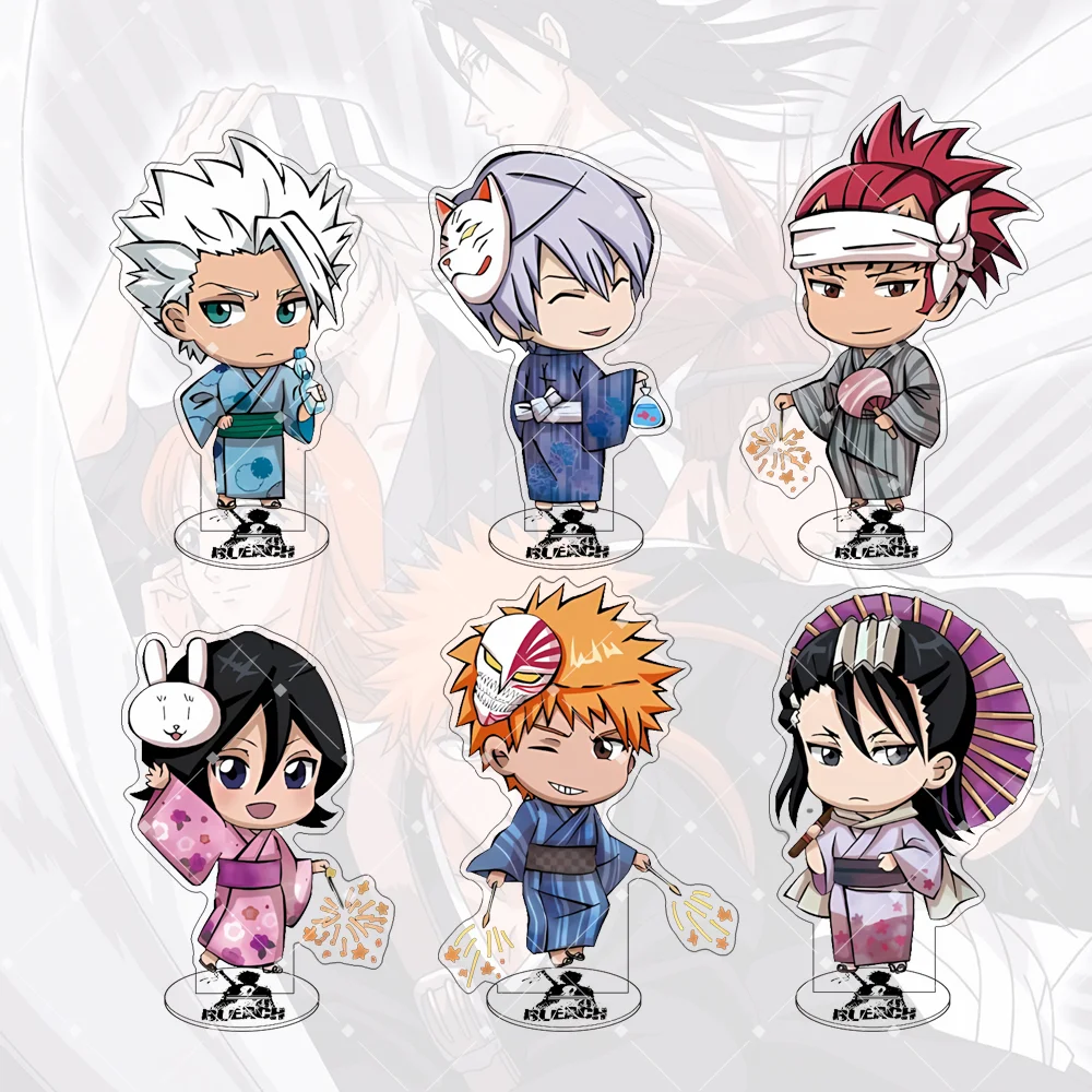 BLEACH 10CM Acrylic Stand Keychain Cute Anime Figure Ichigo Rukia Desktop Ornament Backpack Charm Collectible for Anime Fans