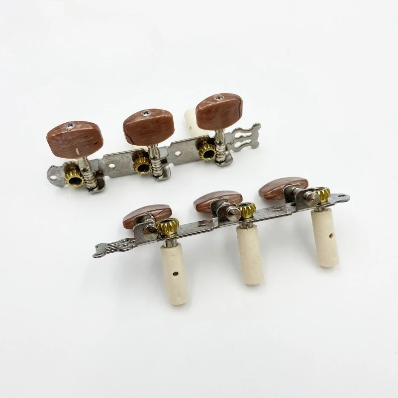 3-in-1 Silver Classical Guitar Tuning Machines with Square Agate Head, Vintage Style Peghead Tuners for Classical Guitar view 3
