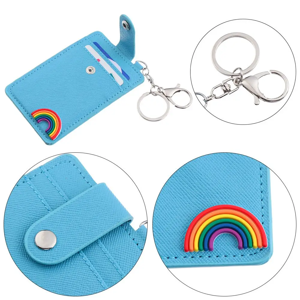 Cartoon PU Leather Card Pouch Case com chaveiro, ID Cards Holder, Slim Business Card Bag, Bonito