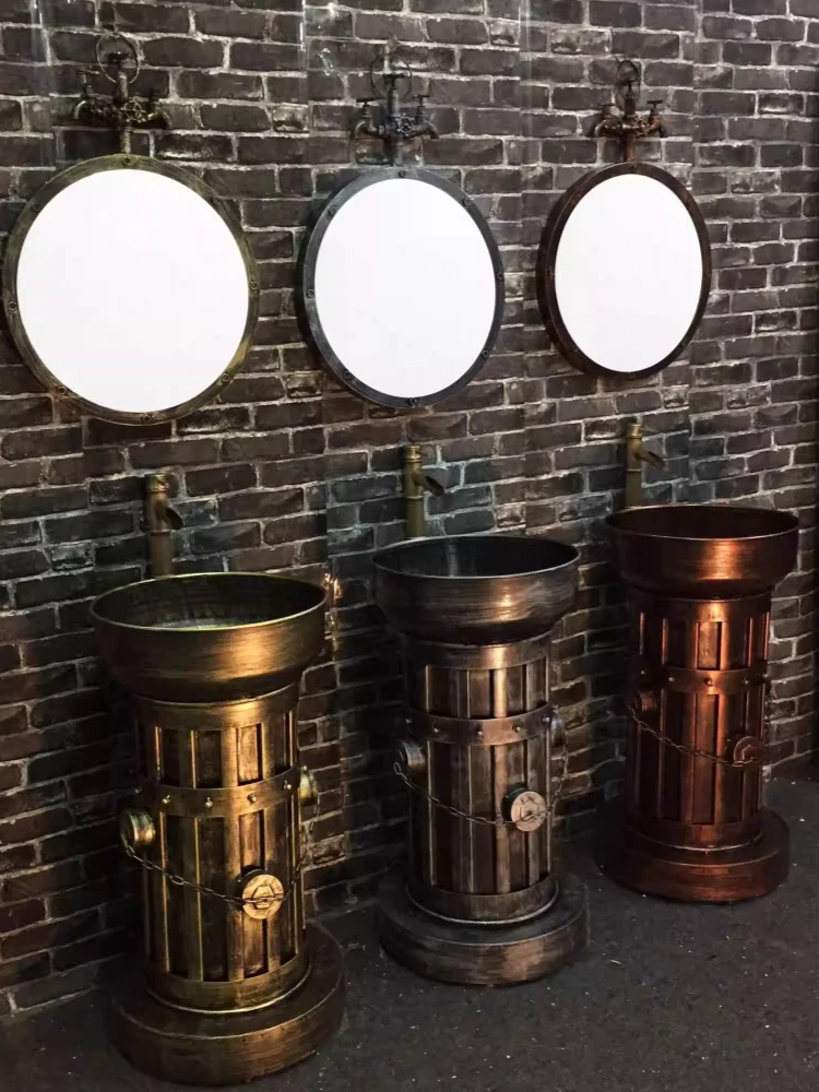 

Industrial style retro wash basin personalized creative column wash basin floor integrated art wash basin