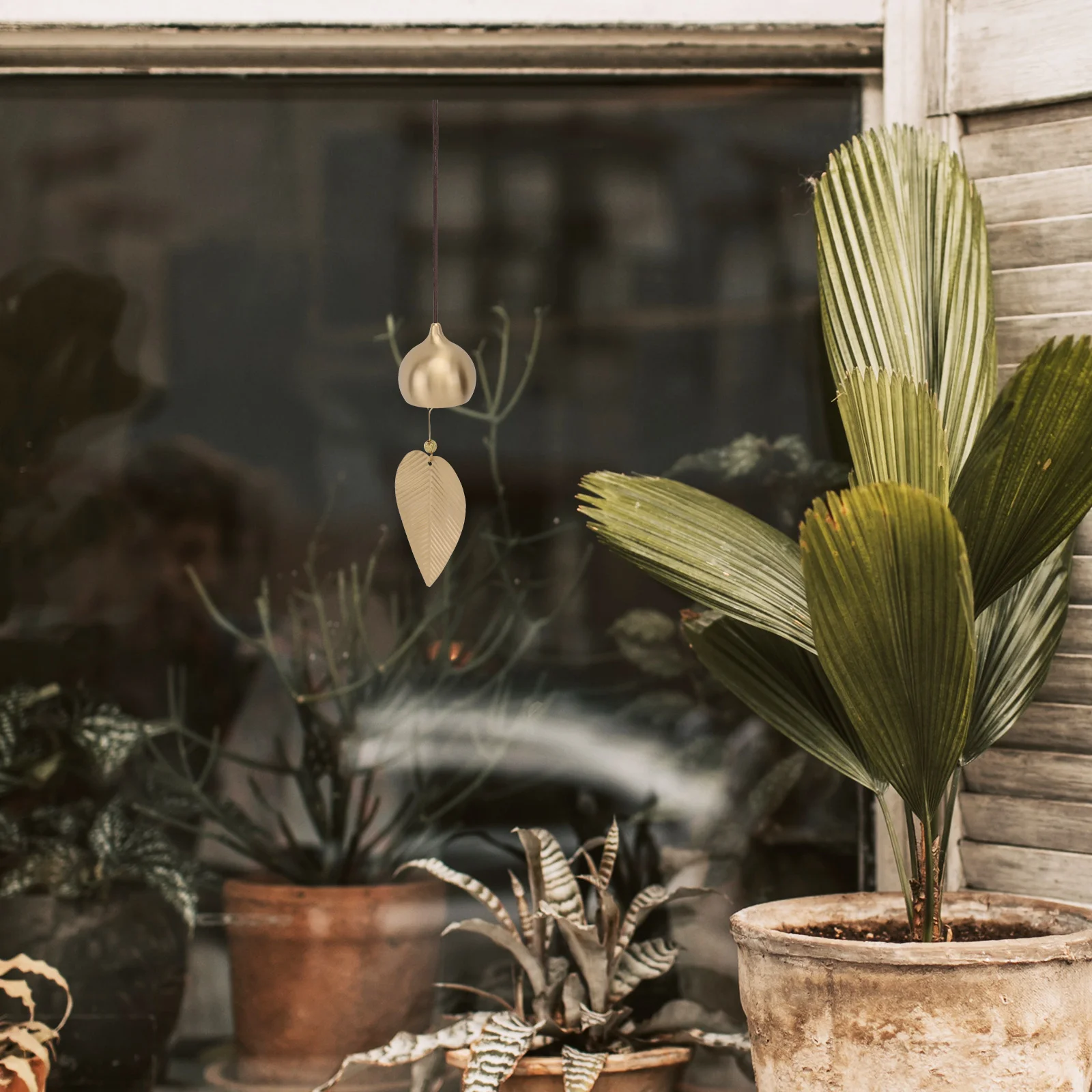 1 stks koperen blad windbel vintage retro metalen windgong hanger huis tuin decoratie fengshui hangende bel