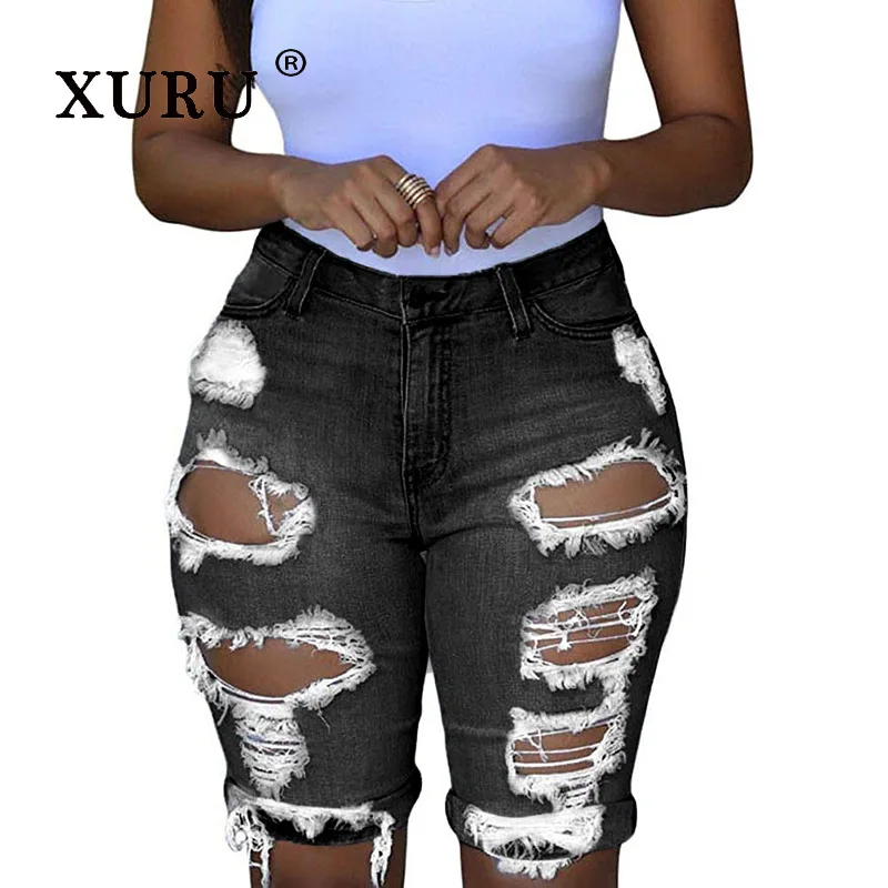 XURU - New Women's Slimming and Piercing Denim Shorts, Y2k Clothes Summer Short Jeans Luxury Designer Jeans for Women