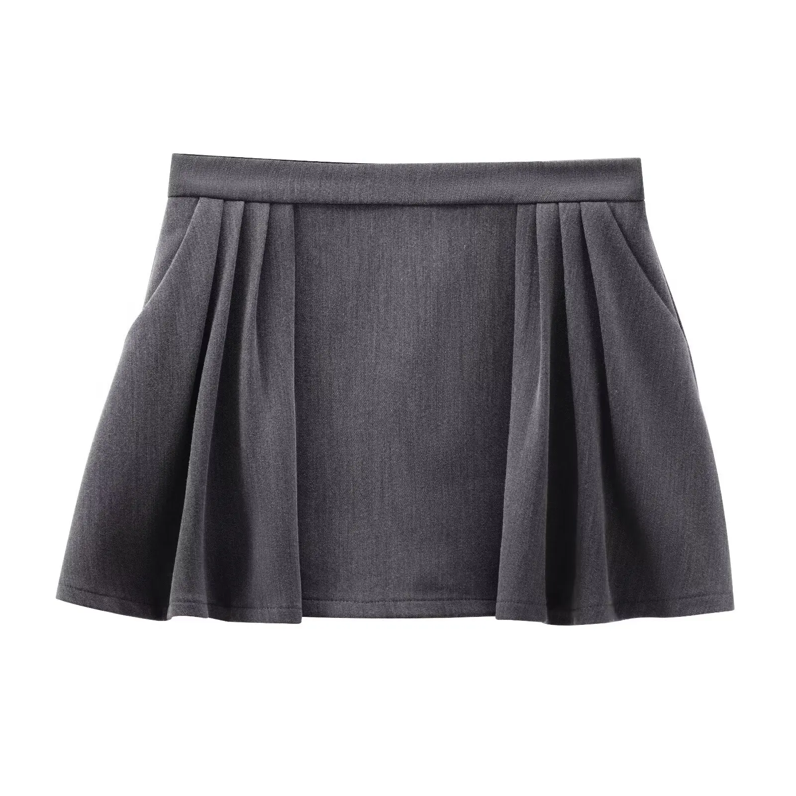 

TRAFZA Summer Women Back Zippers Pleated Decorate Mini Culottes Female New Chic High Waist Solid Casual Sexy Skirt Short Mujer