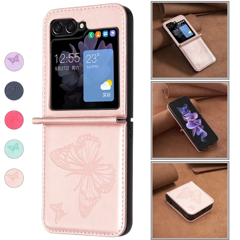 

For Samsung Galaxy Z Flip5 Z Flip4 Z Flip3 Magnetic Flip Z Flip 5 4 3 Cover Wallet Fashion Embossed Butterfly Cover Protector