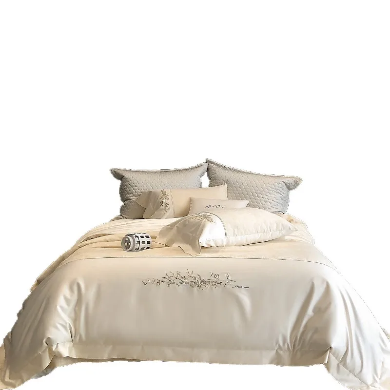 

Cotton long-staple cotton four-piece set of pure cotton embroidered quilt cover European satin bedding