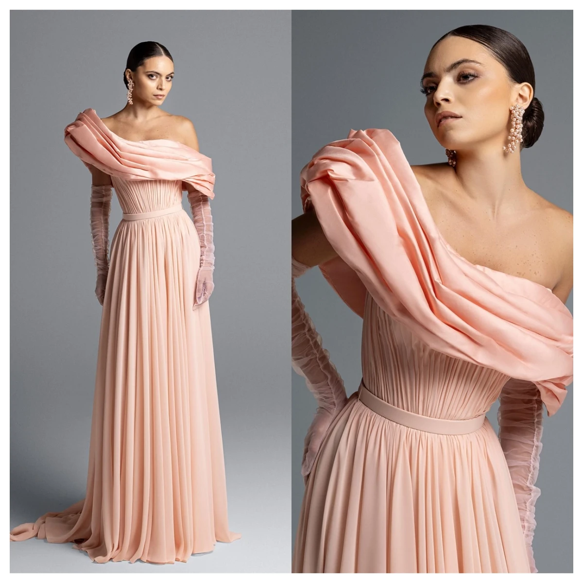 Customized  High Quality Pink Chiffon Evening Dress One Shoulder Sleeveless Bespoke Occasion Gowns Belt Homecoming Dres image 2