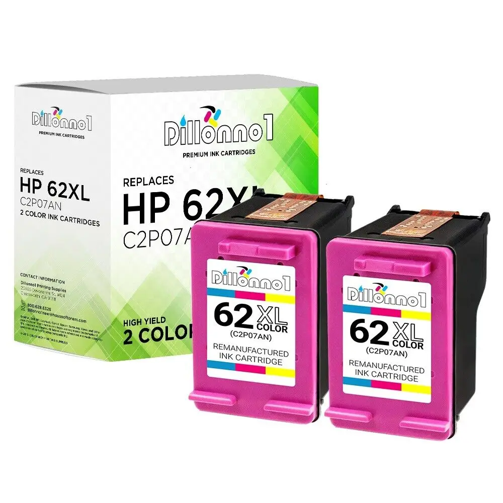 

2 PACK Remanufactured HP 62XL Color Ink Cartridge for ENVY 5646 5660 7640 7645