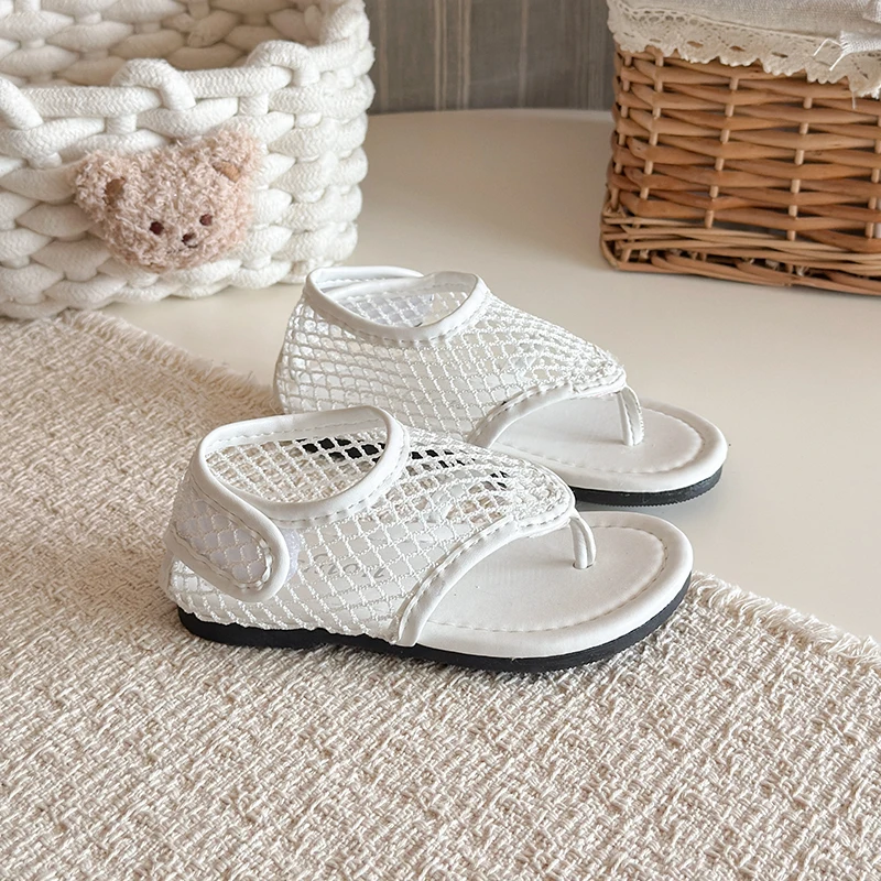 Spring Boys Girl's Flip Flop Sandals Mesh Hook-loop Breathable Chic Kid's Flat Shoe Solid Colors Anti-slip Casual Children Shoes