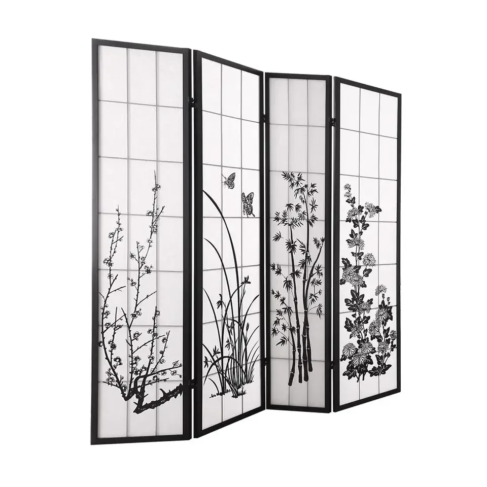 4 PANEL ROOM DIVIDER PRIVACY SCREEN WOOD TIMBER BED WIDER FOLDABLE STAND shoji screen