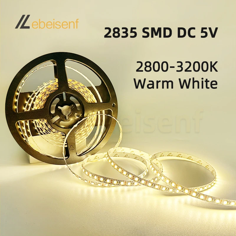 5M 2835 światło taśma LED SMD 60 120 diod/M DC 5V niskonapięciowe elastyczne 4 5 8 mm szerokości FPCB lampa na barek 3000K ciepłe 6000K białe