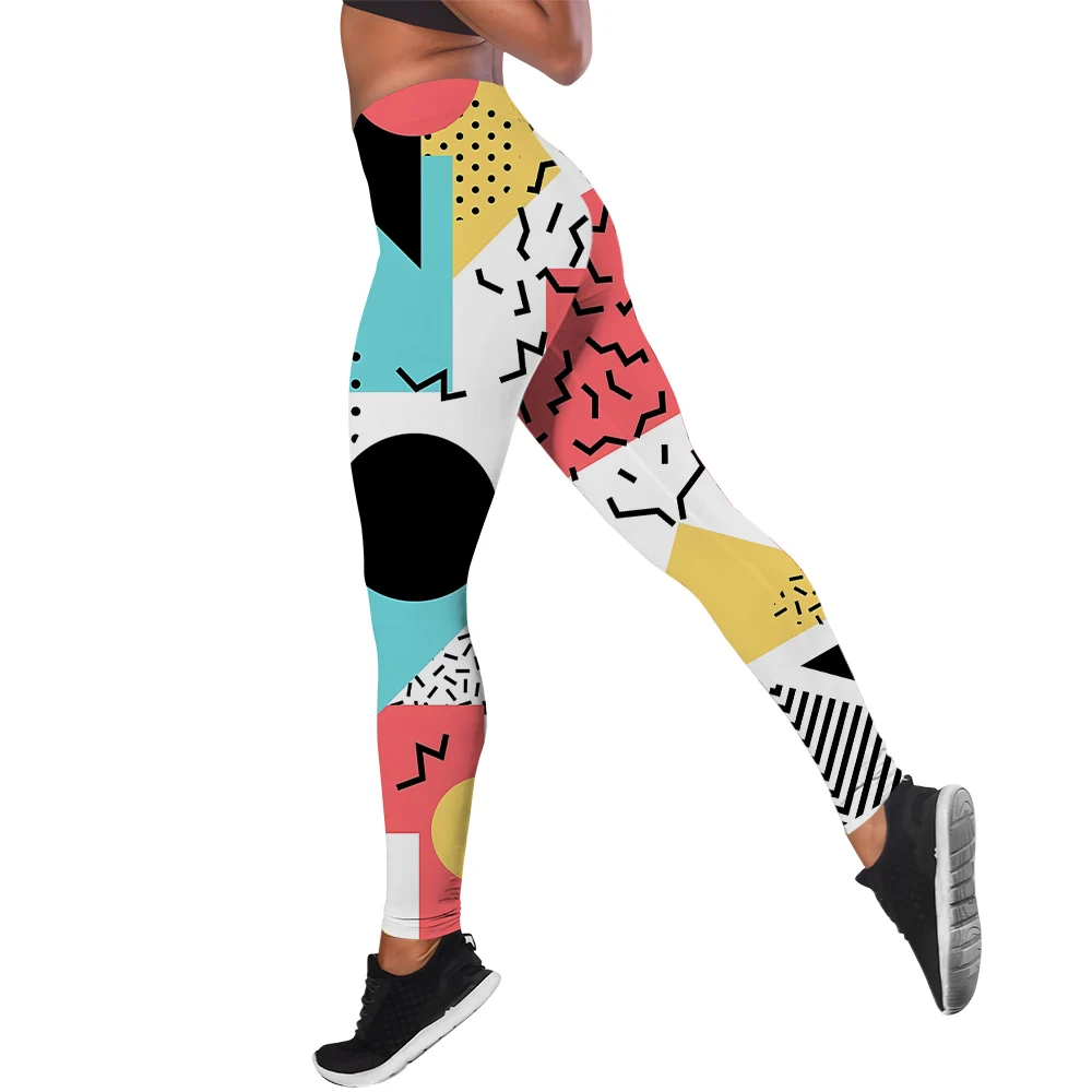 Fashion Women Yoga Pants Geometric Graphic Art Splicing 3D Printed Fitness Skinny Pants Womens Clothing Leggings Mujer Gym