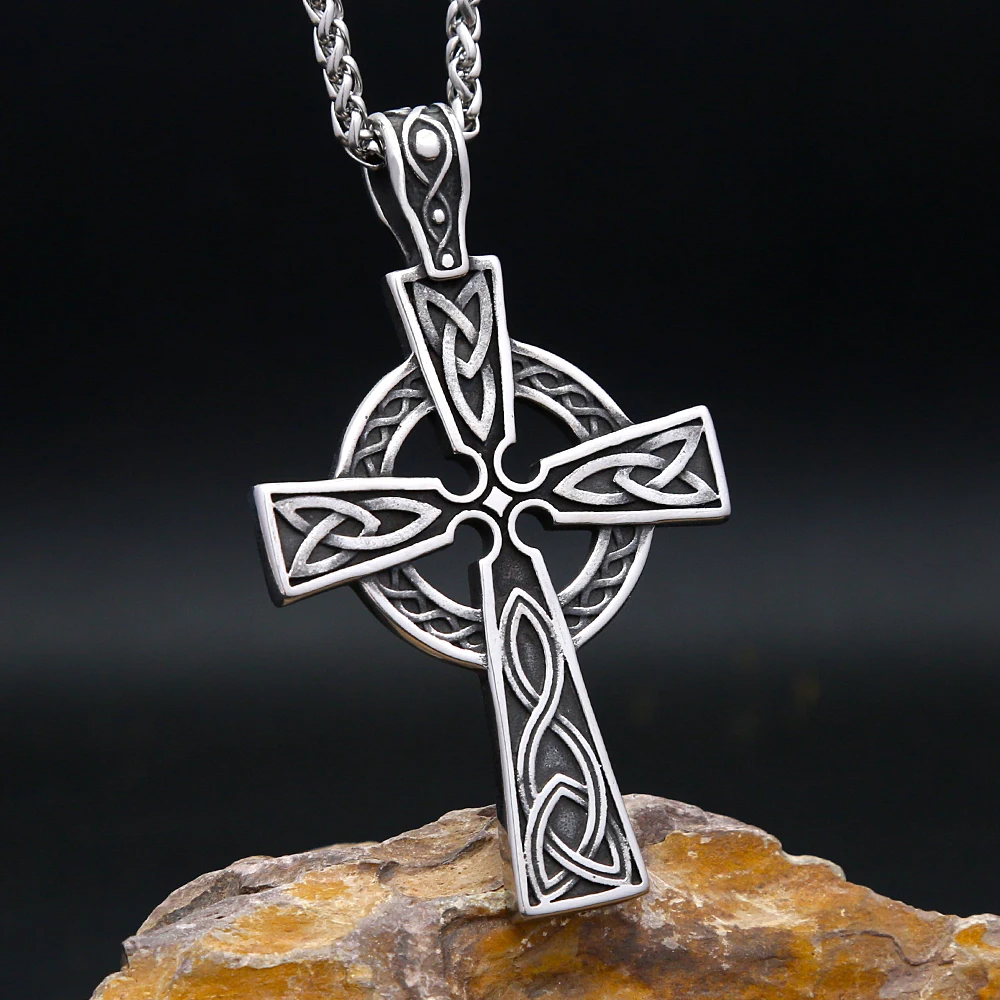 Large Size Vintage Nordic Cross Necklace For Men Stainless Steel Viking Celtic Knot Pendant Amulet Jewelry Gift Dropshipping