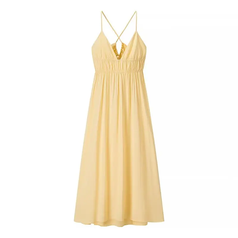 2025, lange Damenkleider, V-Ausschnitt, Schnürung, ärmellos, rückenfrei, trägerlos, elegante, schlanke Strandurlaubskleider