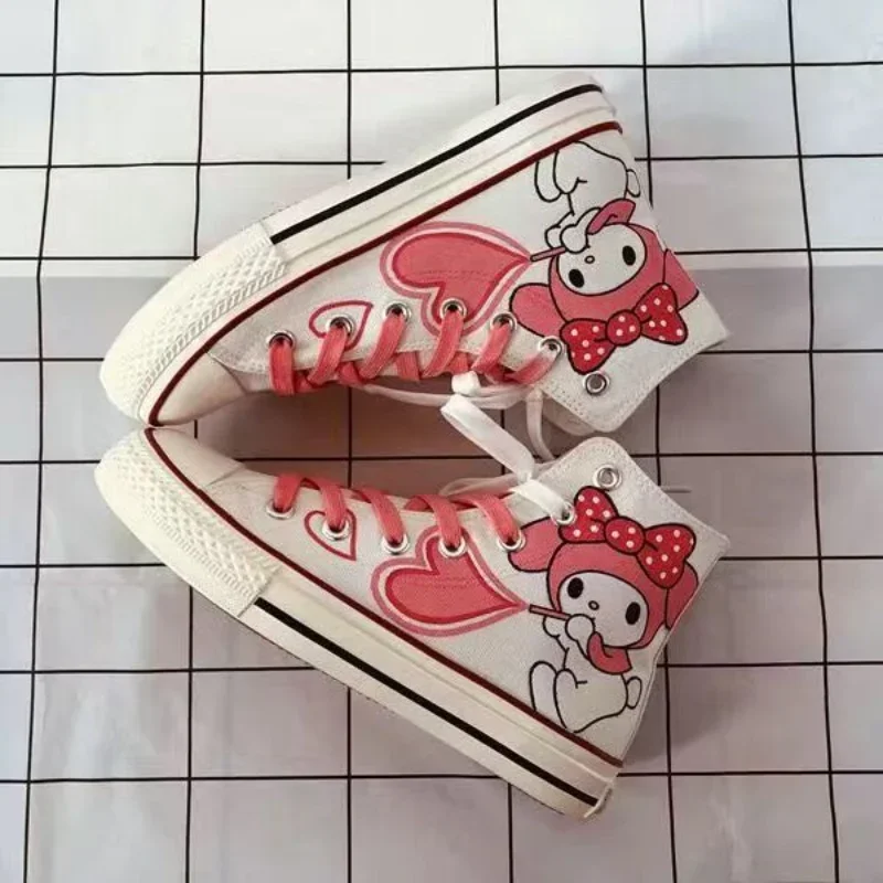 

Sanrio New My Melody High Top Canvas Shoes Female Student Kuromi Print Lolita Shoes Soft Girl Preppy Style Versatile Sneakers