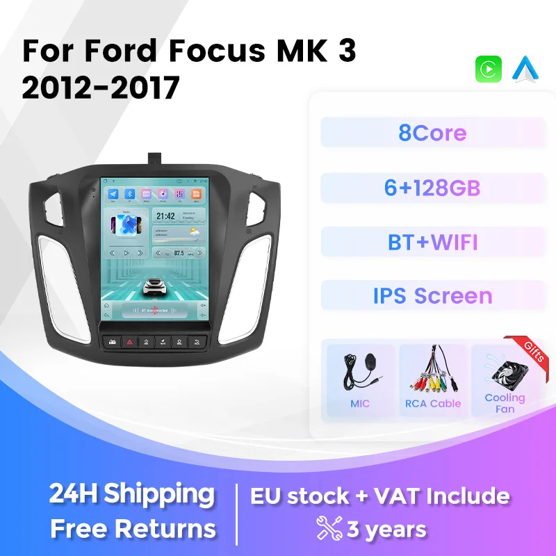 EU Store BT 5.0 Android Wireless Car-play Auto Radio Multimedia WIFI DSP For Ford Focus 3 Mk 3 2011 - 2019 GPS Navigation Stereo