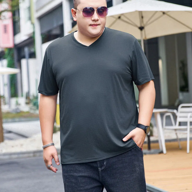 Summer Men Short Sleeved T-shirt Oversized V-neck Thin Style Breathable T-shirt 7XL 8XL 9XL 145kg