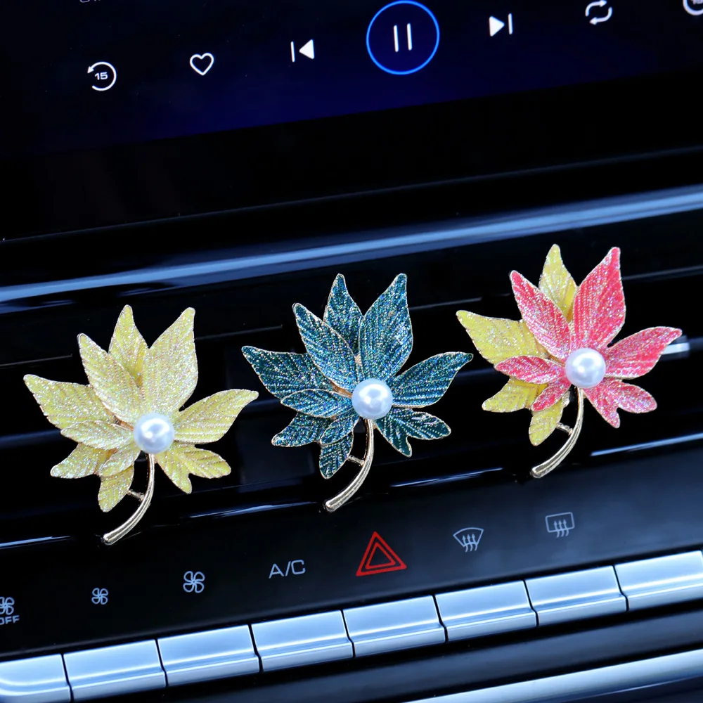 

New Double-Layer Alloy Maple Leaf Car Air Vent Perfume Clip Car Air Conditioning Aromatherapy Decorative Ornaments Auto Parts