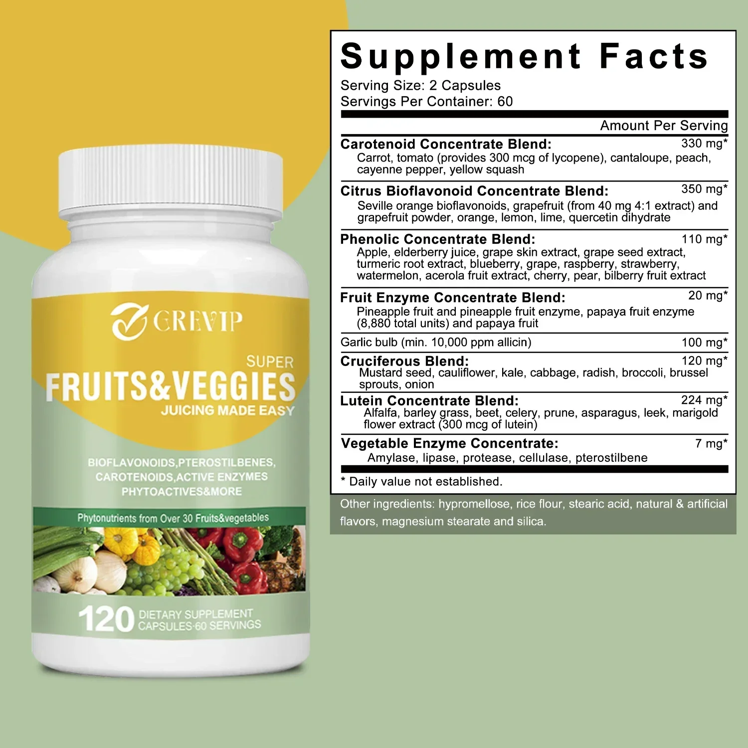 Fruits and Veggies - Enhances Immunity and Antioxidants Supplement, Non-GMO