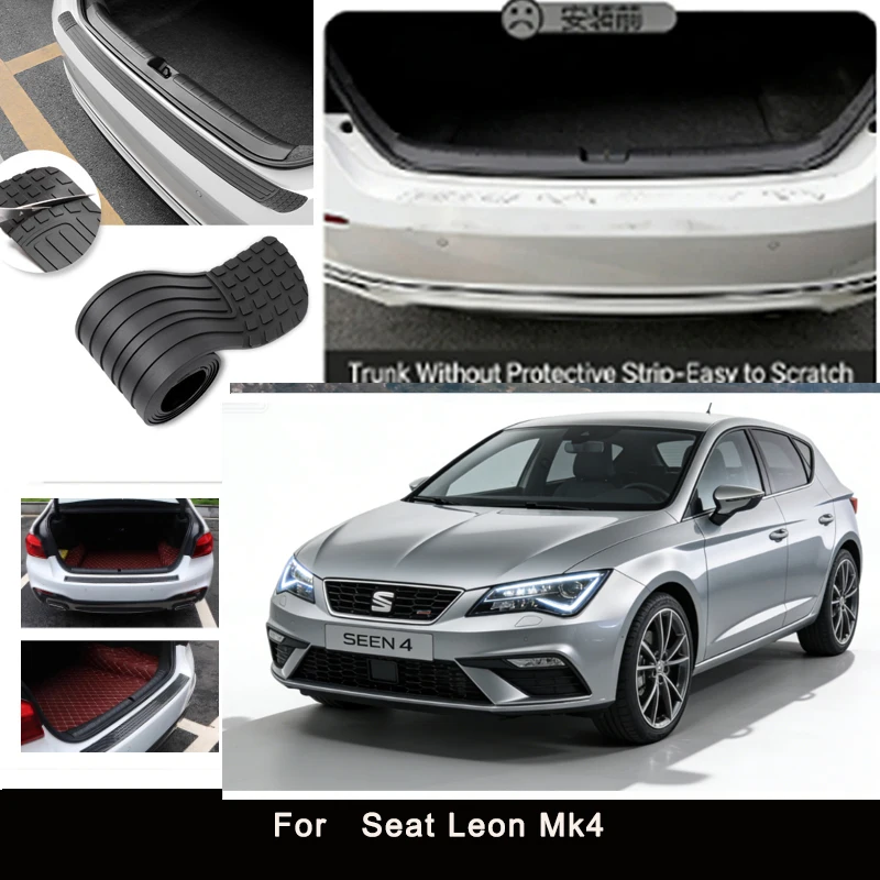 

For Seat Leon Mk4 Rear Trunk Guard Plate Sticker Car Rear Bumper Trim Anti-Kicked Scratch Protector Sticker Strip