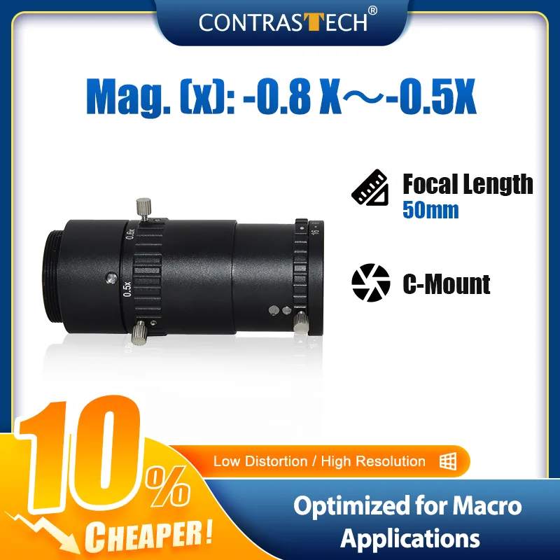 عدسة ماكرو دقيقة 1.1 بوصة 12 ميجابكسل F2.8 16 مم 25 مم Moritex Optics C-mount FA للفحص الآلي Contrastech