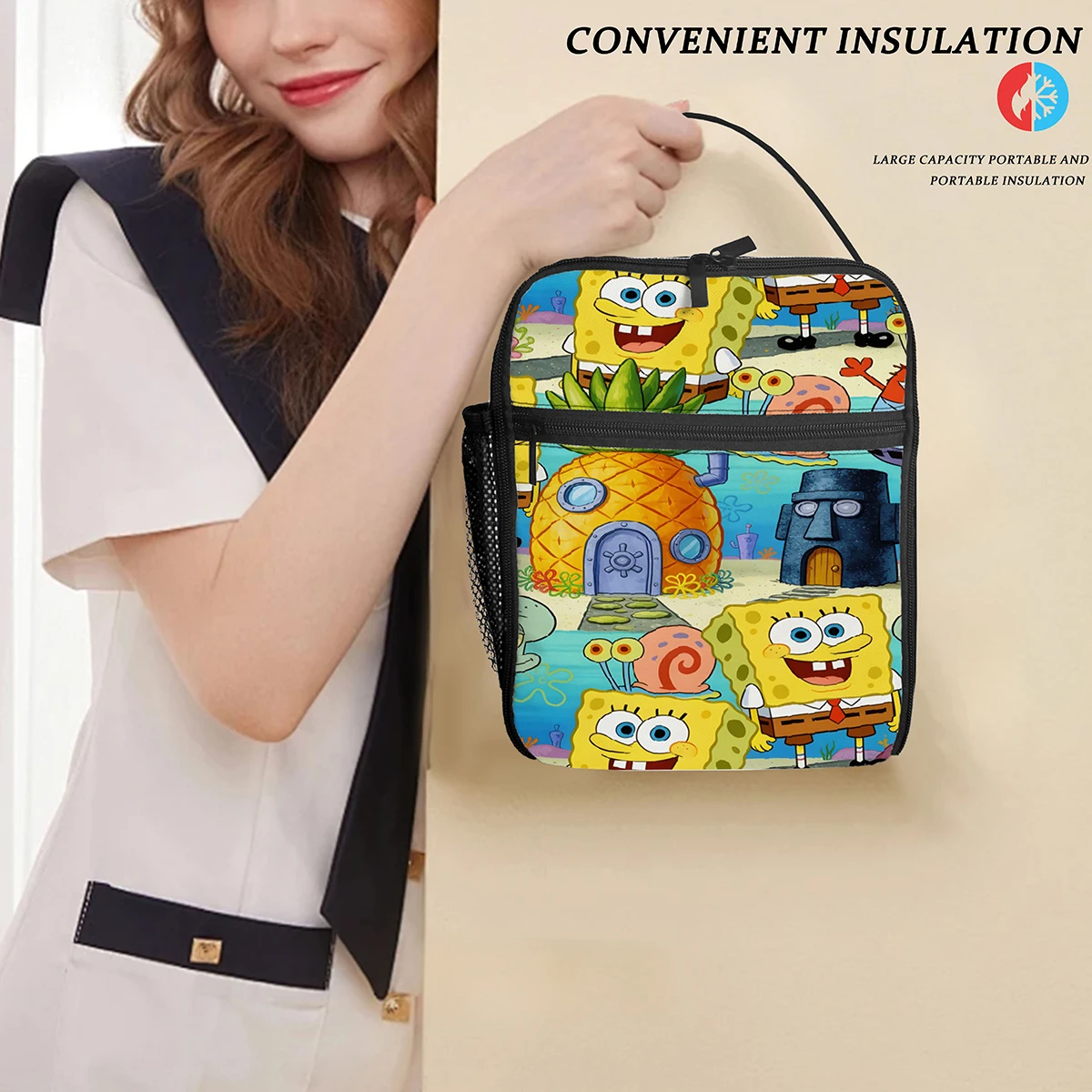 SpongeBob SquarePants Lunch Bag, Cartoon Insulated Tote, Pineapple House&Friends Print, Reusable Cooler Bag for School, Picnic