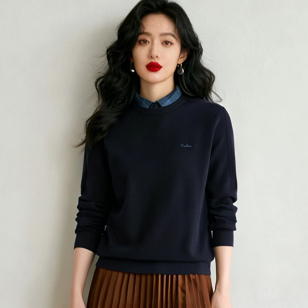 

Soft Ladies Knitted Sweater Spring Autumn Double Collar Embroidered Letter Casual Sle Polyester Fiber Long Sve Regular Fit