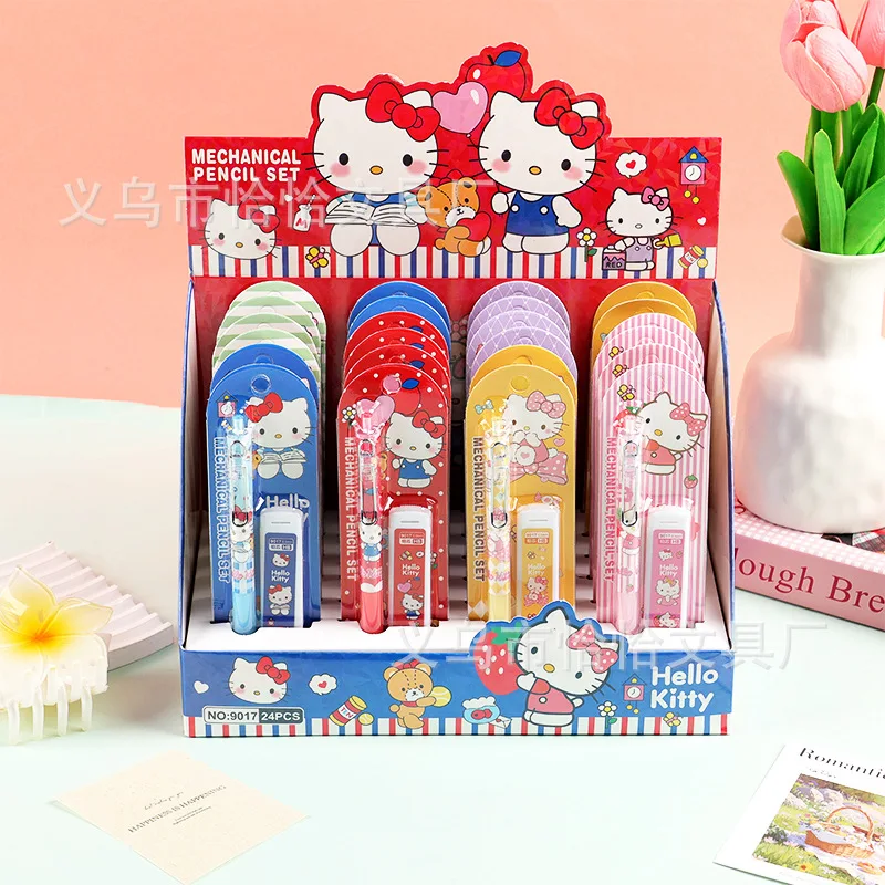 

Набор из 24 механических карандашей Kawaii Kitty: автоматические карандаши без заточки с сменными стержнями, комбинированный набор для студентов, подарок для школьников