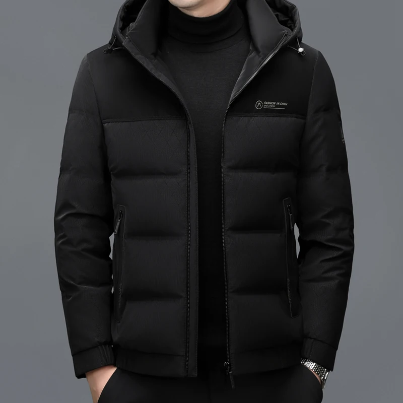 YX-5803 Extrem kalte warme Daunenjacke für Herren, dicke Winterjacke mit weißem Entendaunenkragen, neue kältebeständige Jacke, Hut, abnehmbar