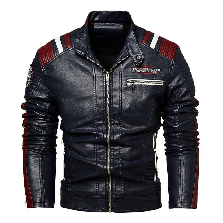 

Hot selling authentic winter thick wool stand collar PU leather jacket, leather jacket, motorcycle set, men's jacket riding suit