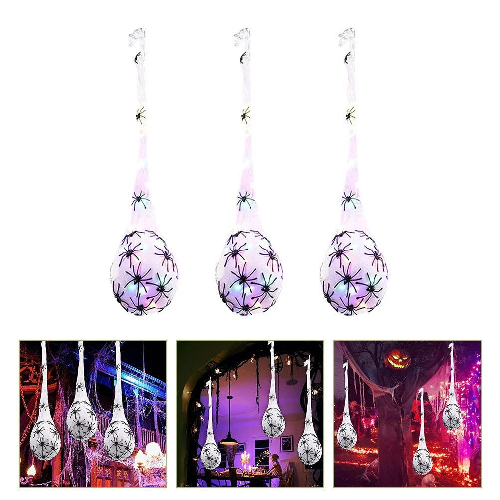 

3Pcs Glowing Spider Web Decoration Halloween Hanging Decorations Indoor Egg Sack Plastic Festive Lighting Spider Cotton