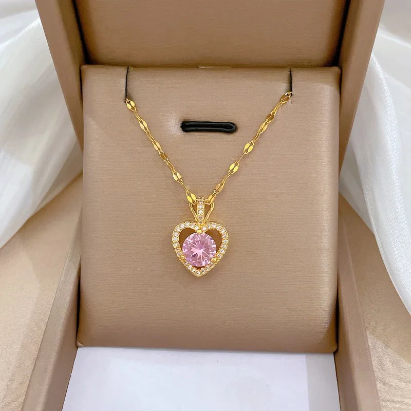 Trend ige Herz Edelstahl Zirkonia Halsketten für Frauen Mädchen lieben Gold Farbe Metall Halskette Party Geburtstag täglichen Schmuck