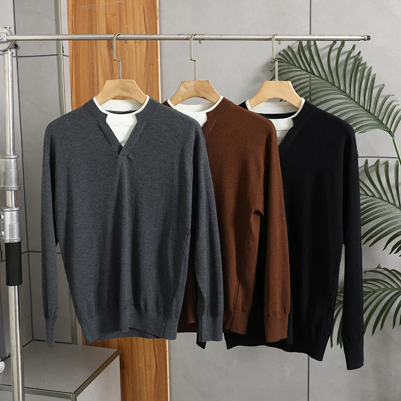 

Italian Sle Simple Mixed Wool Lyocell Knitted irt for Men Casual Flip Collar Long Sve Warm Faionable Busin Wear