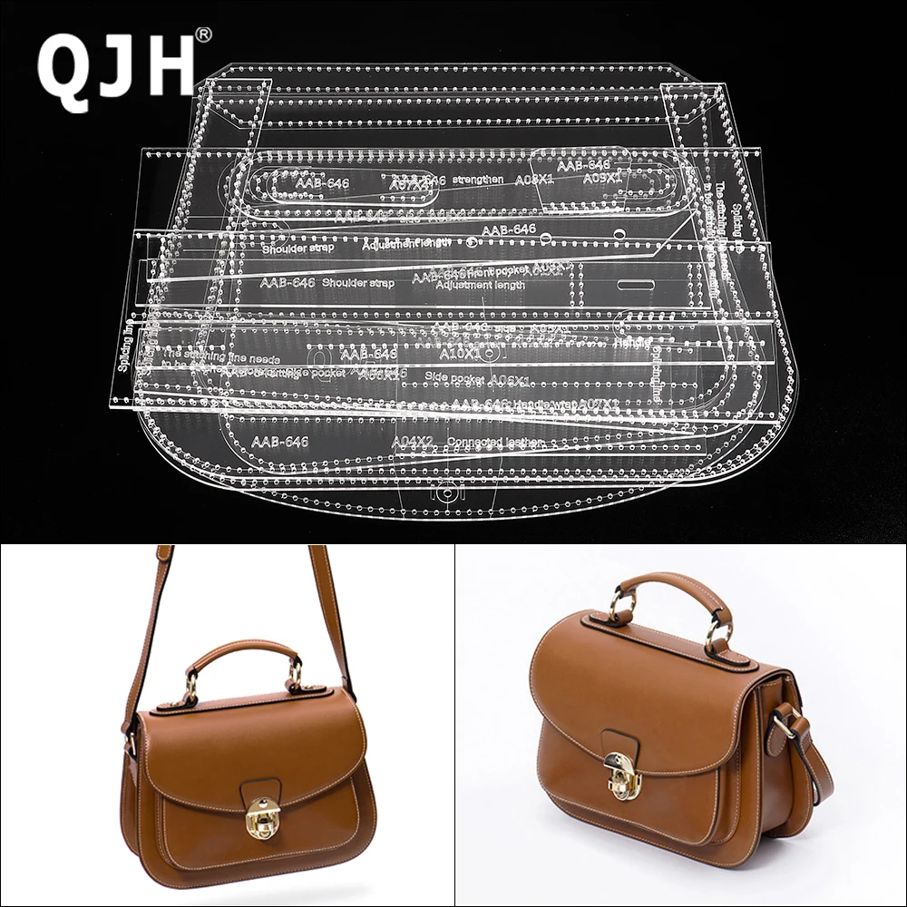 

1set DIY Leather Crossbody Shoulder Bag Acrylic Template Set, Transparent Acrylic Pattern with Holes, Leathercraft Stencil Mold