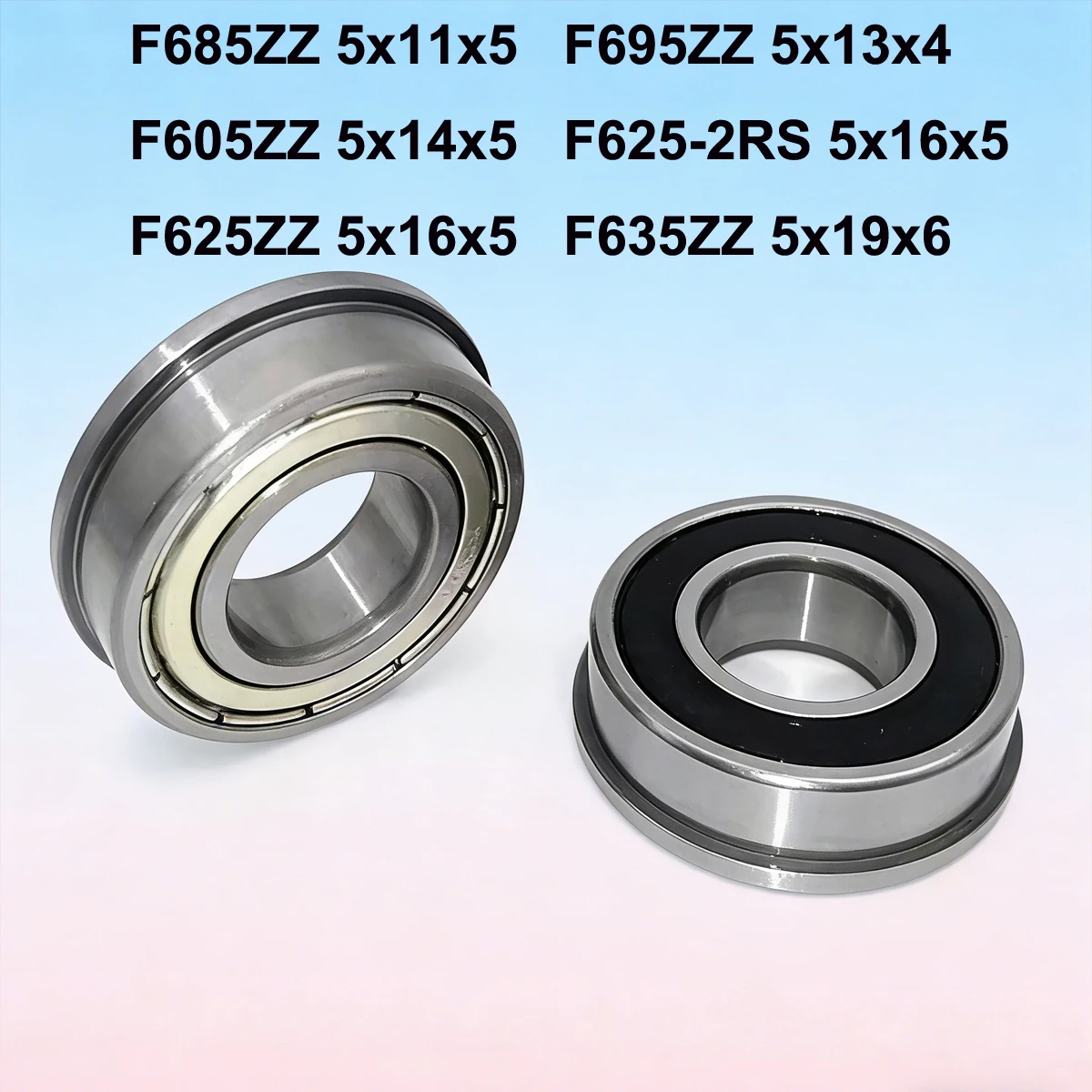 Rodamiento de Bolas con Brida F685ZZ 5x11x5 F695ZZ 5x13x4 F605ZZ 5x14x5 F625RS con Sello de Goma 5x16x5 F625ZZ 5x16x5 F635ZZ 5x19x6mm