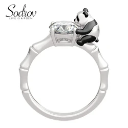 SODROV Animal Design Jewelry Panda Zircon Rings for Women Size Resizable Wholesale