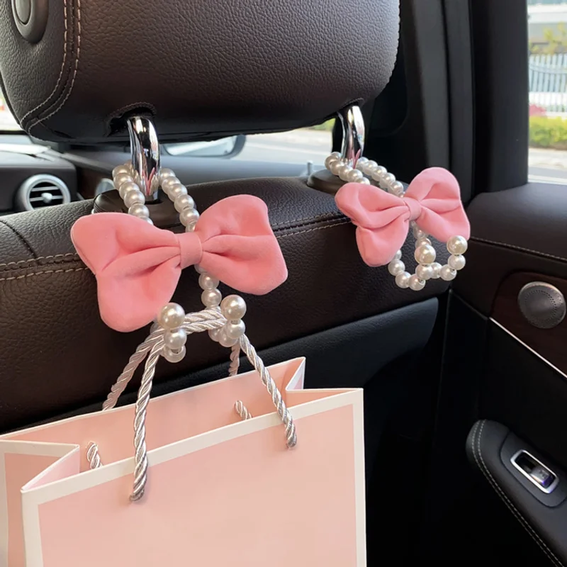 

2pcs Car Rear Seat Hook White Pearl Hanger Half Open Design Auto Hook Stainless Steel Car Seat Headrest Hook Car Accessories