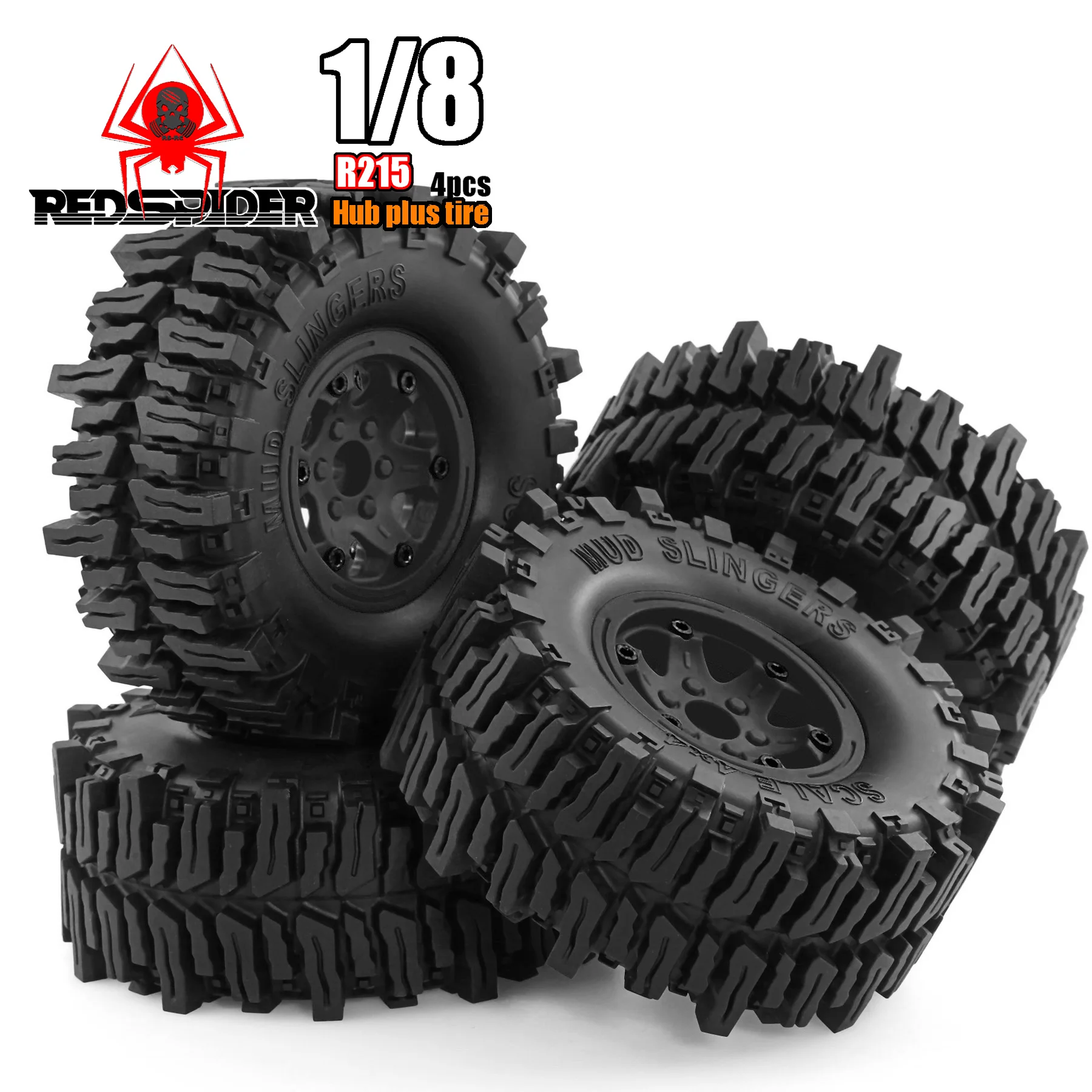RED SPIDER 4Pcs 2.2" Mud Slingers Rubber Tire & Plastic Beadlock Wheel Assembly  For Axial SCX10 Traxxas TRX4 1/10 RC Crawler