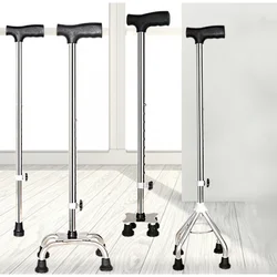 Stainless Steel - Alpenstock Single-Leg Walking Stick Elderly Four-Foot Crutches Non-Slip Height Adjustable Portable Cane