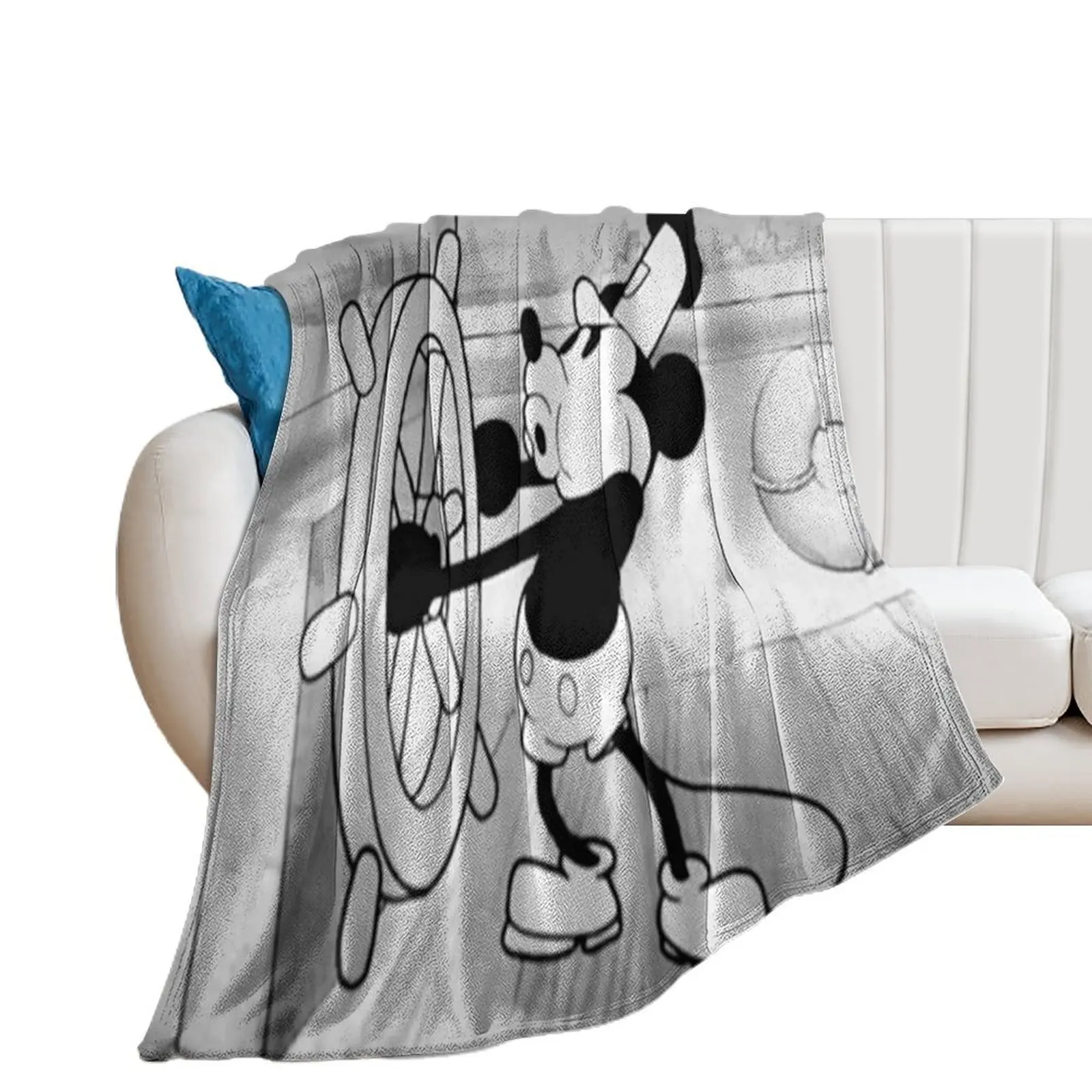 Steamboat Willie Vintage Classic American Cartoon Mouse Black and White 1928 Throw Blanket Shaggy Weighted Polar Blankets