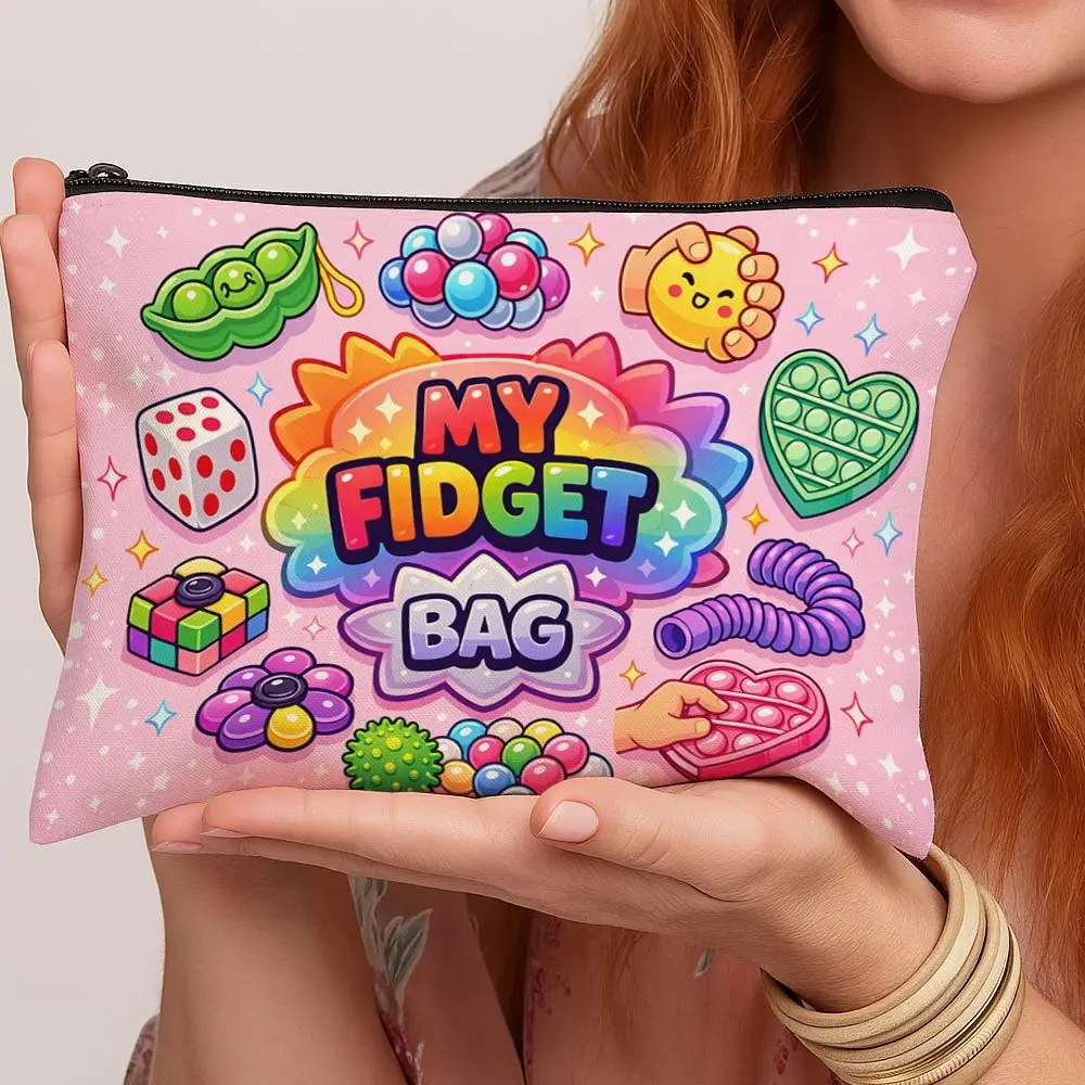 Playful Pop Art Graphic Makeup Bag Fidget Toy Icon Pattern Travel Toiletry Organizer with Floral Design Portable Cosmetic Pouch