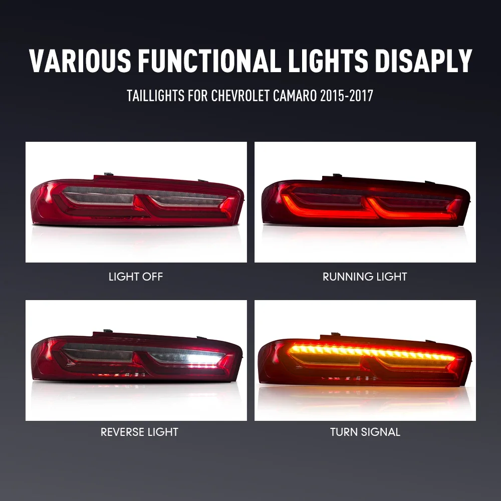 زوج من أضواء خلفية LED لسيارة شيفروليه كامارو 15-17 عكس الفرامل إشارة دوران السيارة الخلفية الذيل ضوء الجمعية التوصيل والتشغيل 2 قطعة