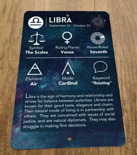 Libra September 23 - October 22 Zodiac Astrology 8x12 Metal Wall Sign