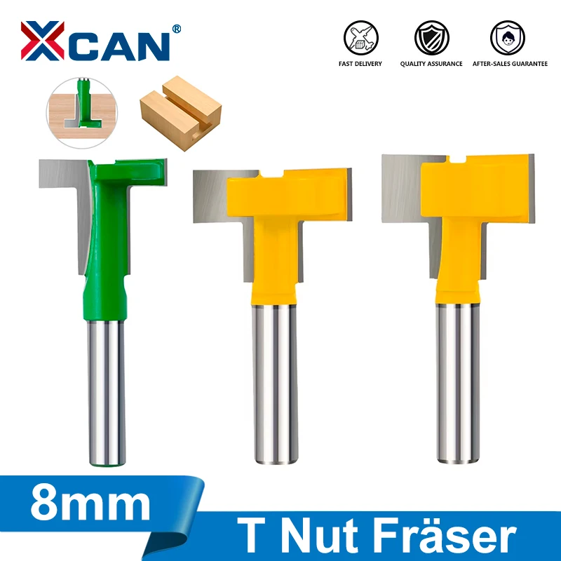 XCAN 1 Stück 8mm Schaft T-Nut-Fräser Gerade Kanten-Schlitzfräser CNC-Fräser für Holzgravurwerkzeuge