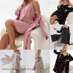 Spring Summer New Women Nighty&Robe Set Sexy Mujer Lingerie Chemise Sleepwear Printed Suspender Nightdress Loose Homewear Pajama