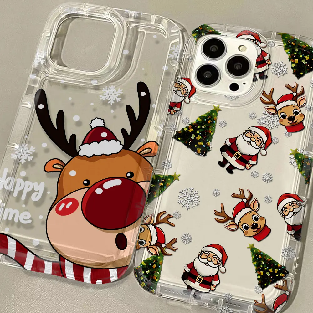 Santa Claus Elk Snowman Christmas Clear Case for IPhone 16 15 14 13 12 11 Pro Max 14 15 7 8 Plus X XR XS Max Shockproof Cover