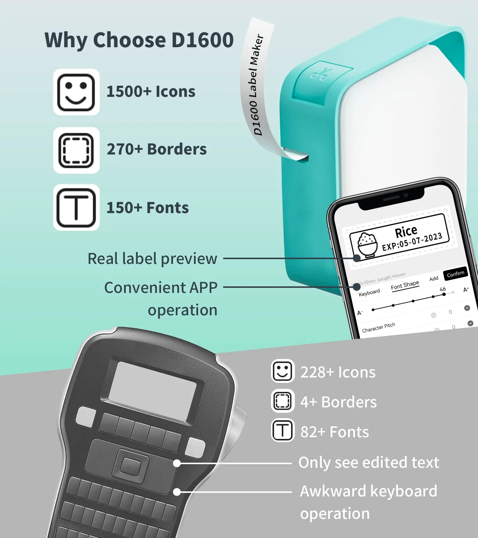 Phomemo D1600 Label Maker Machine with Tape Bluetooth Label Printer Sticker Labeling Machine with iOS Android for School Home